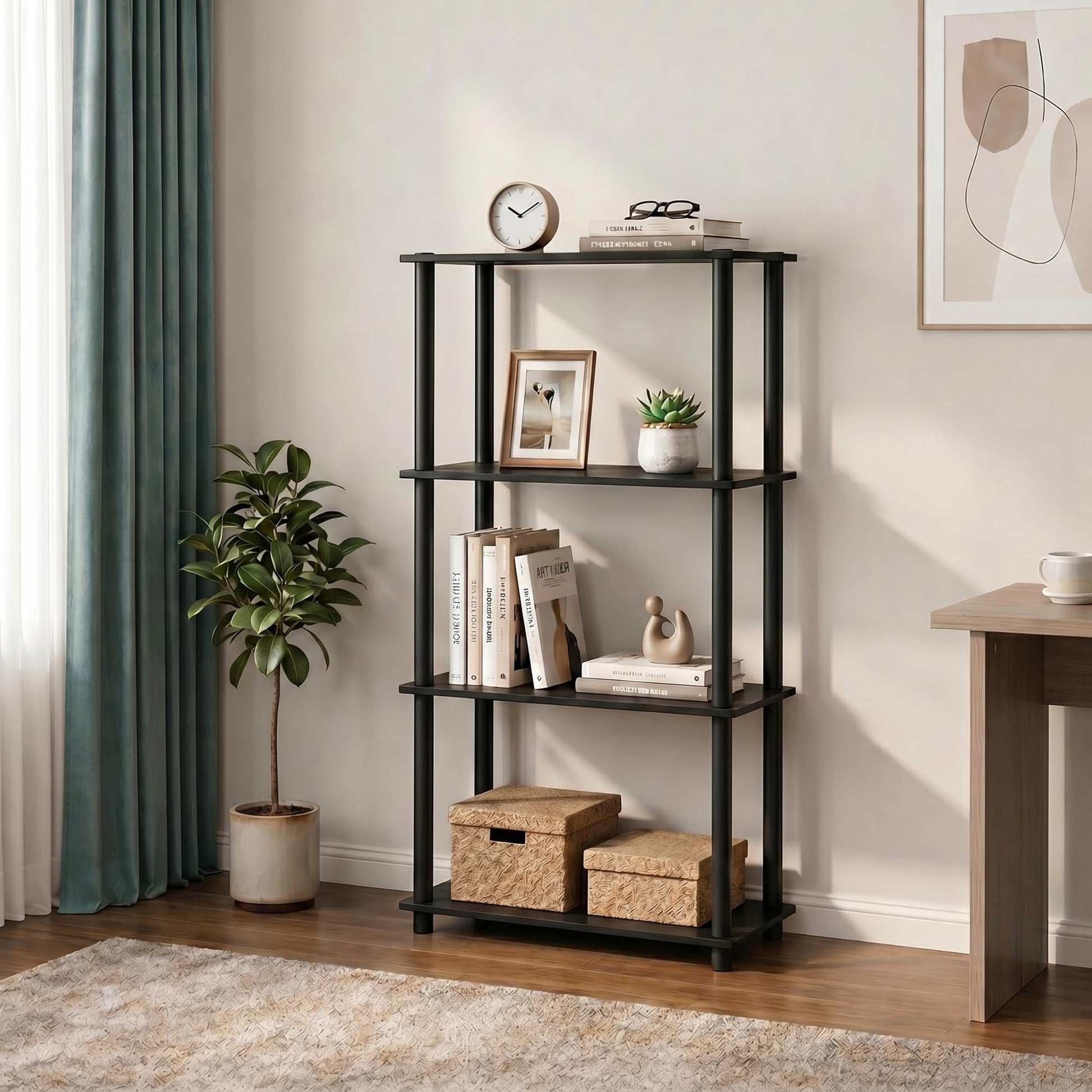Furinno Turn-N-Tube Storage Shelves, 4-Tier Book Shelf, Corner Shelf, Toolless Open Shelves, for