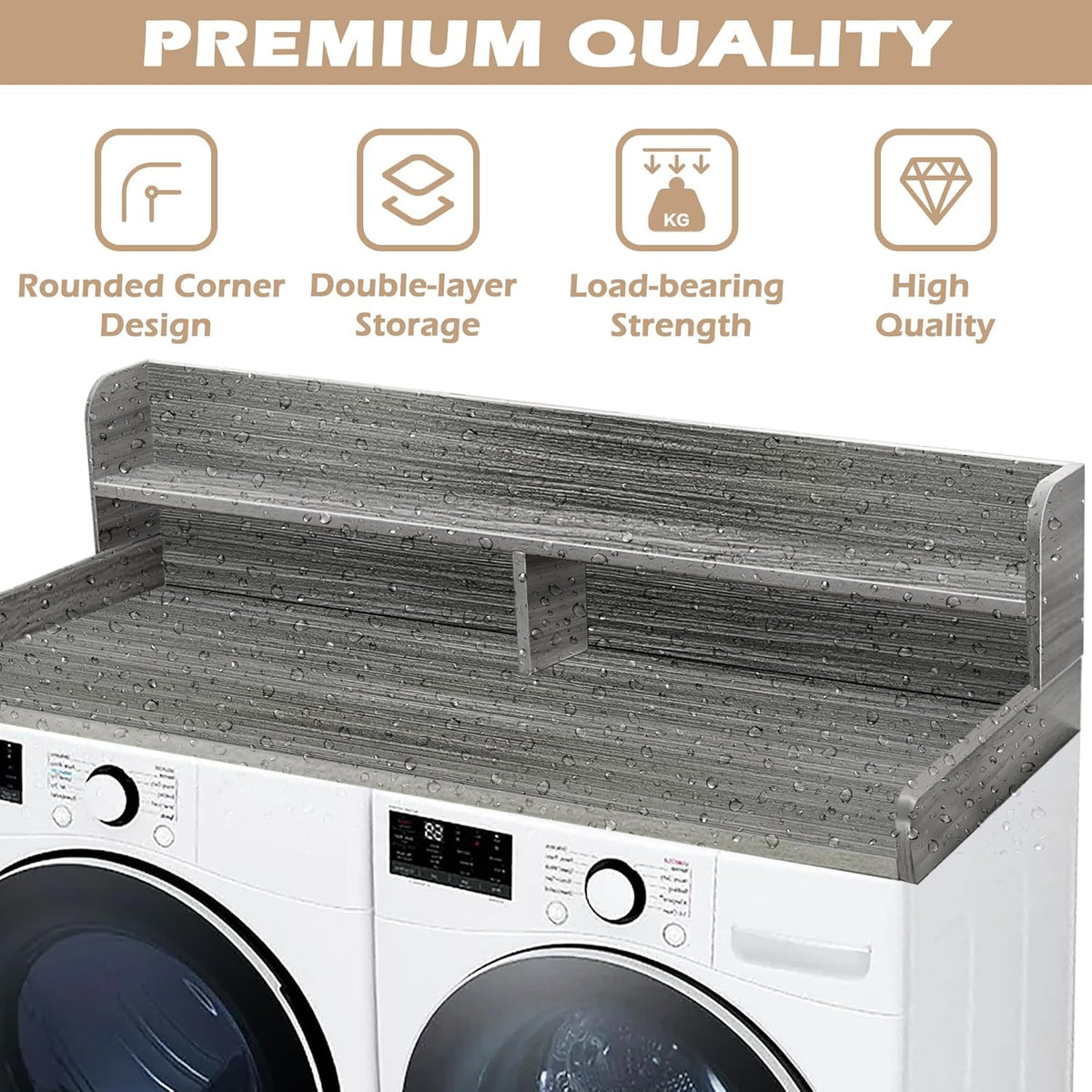 Royxen Laundry Countertop with 2-tier Shelf Universal Fit, Washer and Dryer Countertop with Storage