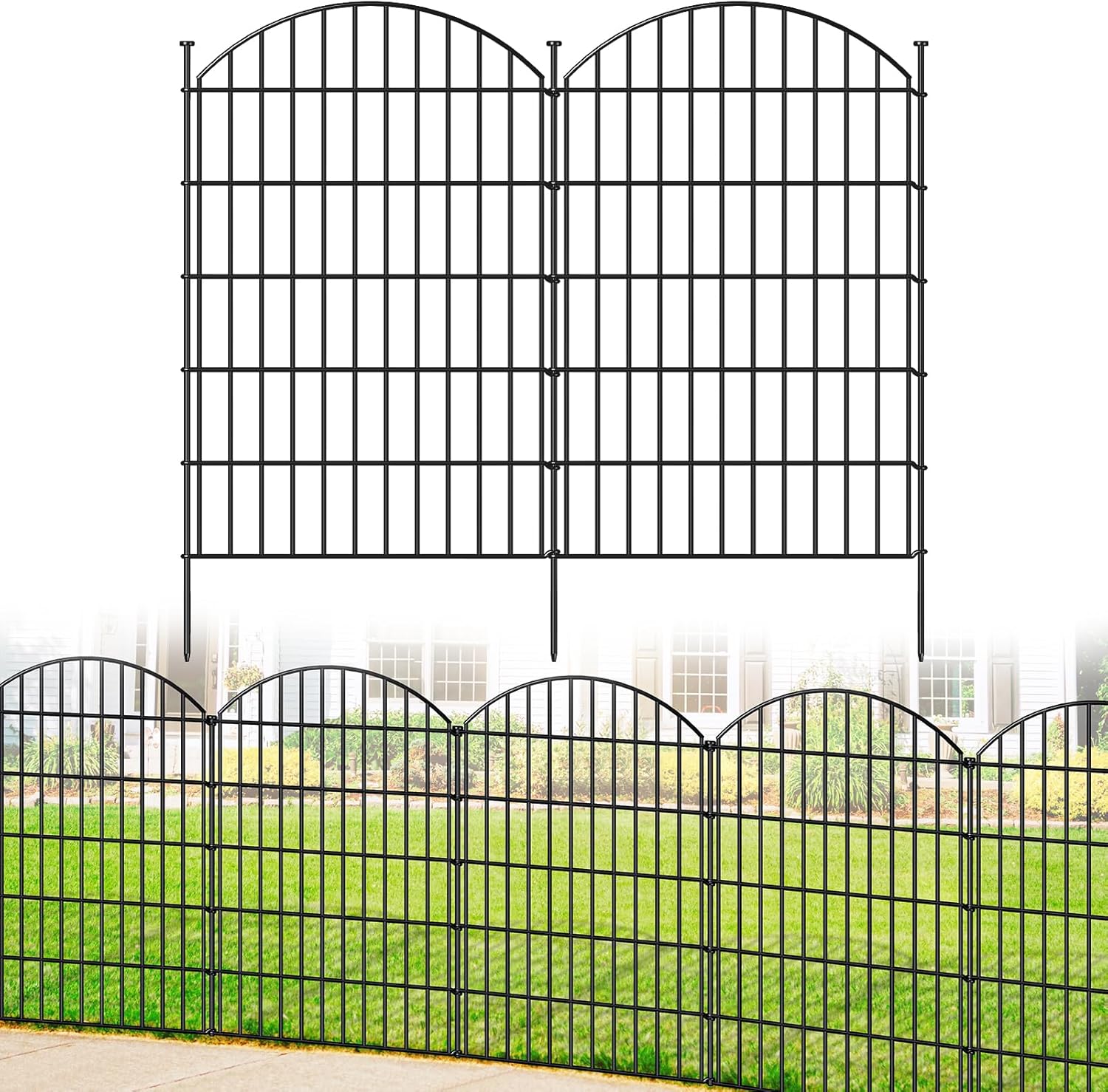 Metal Garden Fence 42in (H) x 23.3ft (L), 10 Panels + 11 Stakes Dog Fence Border Fence Animal