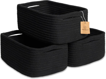 NaturalCozy 11.8"x8"x4.5” Rectangle Storage Baskets for Shelves 3 Pack | Cotton Rope Woven Small