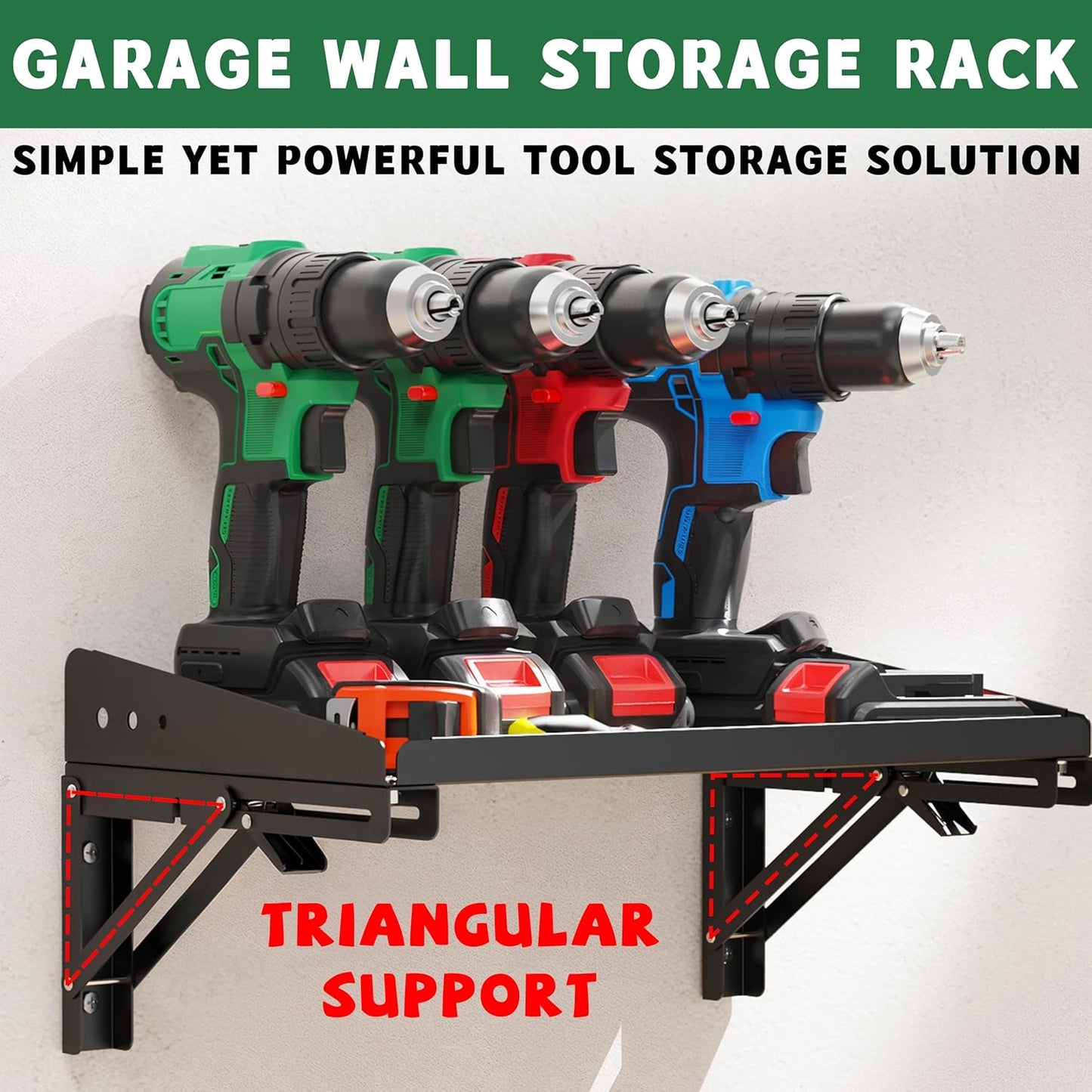 ULIBERMAGNET Garage Folding Storage Rack Shelves,100LB Metal Wall Mounted Adjustable Rail Shelf for