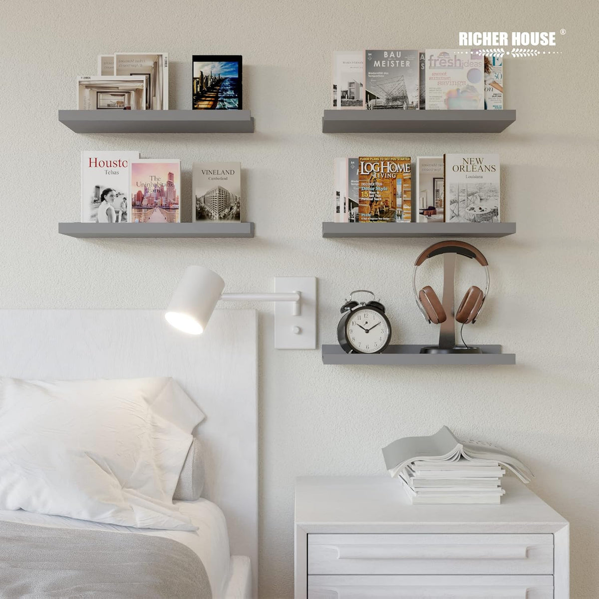 RICHER HOUSE Mounted Shelves for Wall Decor, Modern Picture Ledge Shelf with Lip for Wall Storage