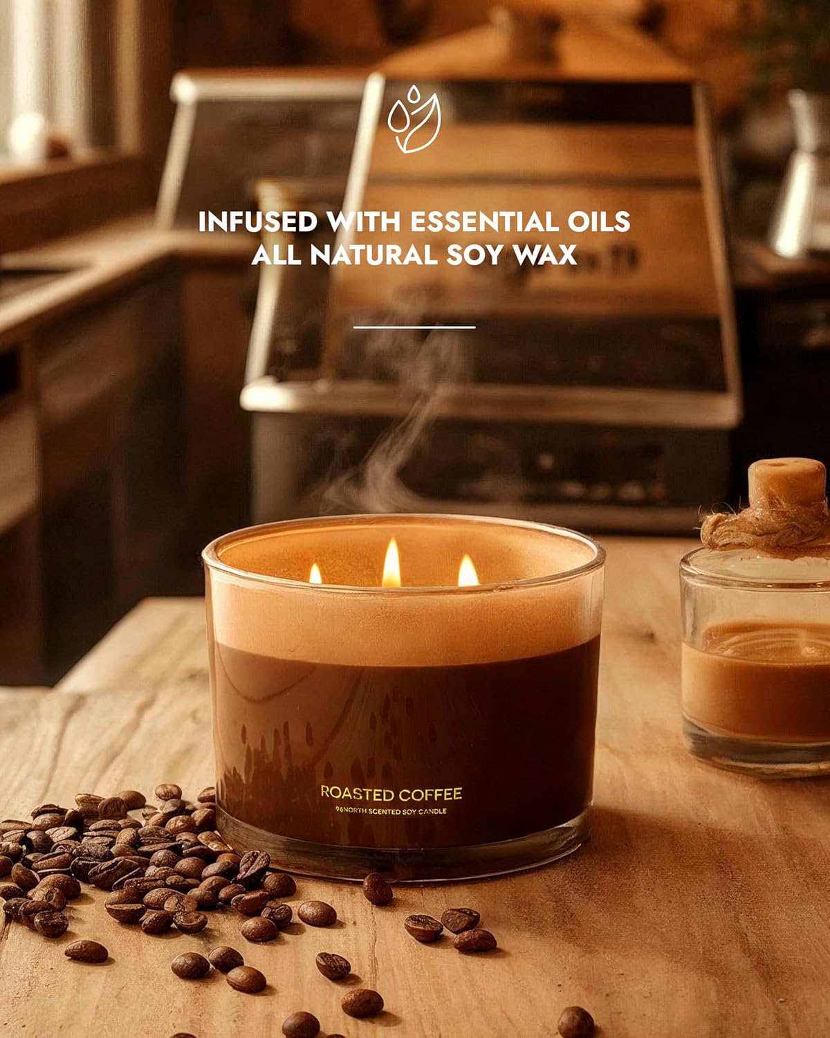 96NORTH Luxury Coffee Soy Candle | Large 3 Wick Jar Candle | Up to 40 Hours Burning Time | 100%