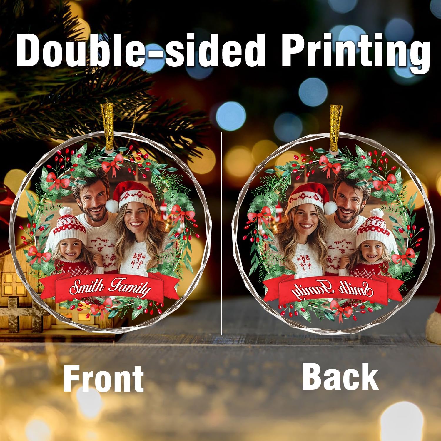 Christmas Tree Hanging Decor, Personalized Crystal Photo Ornaments, Custom Ornaments for