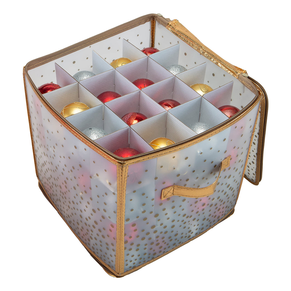 Simplify 64 Count Ornament Storage Box | Plastic | Decorative Organizer | Storage Bin | Gold | L12