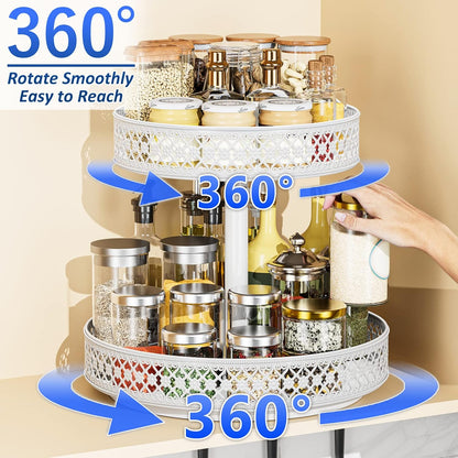 Lazy Susan Organizer 2 Tier - Turntable Spice Rack 12 inch Adjustable Metal Rotating Lazy Susan for