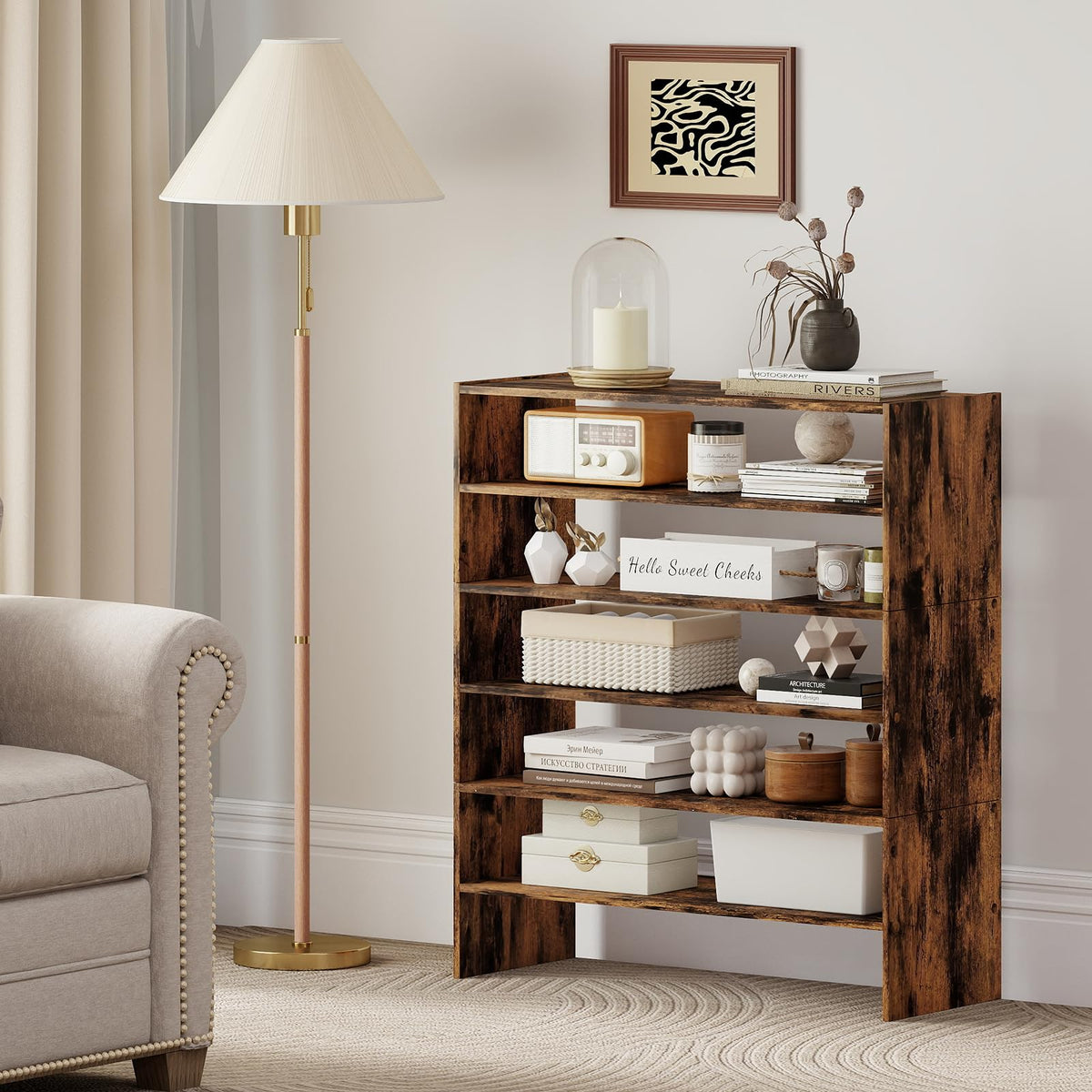 Tangkula 6-Tier Stackble Vertical Shoe Rack, Space Saving Wooden Corner Shoe Storage Shelf for 18
