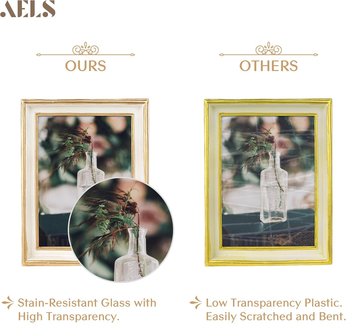 AELS 5x7 Inch Vintage Picture Frame, Elegant Antique Photo Frames with Glass Front, Photo Display