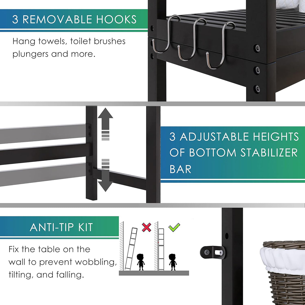 SMIBUY Bathroom Storage Shelf, Bamboo Over-The-Toilet Organizer Rack, Freestanding Toilet Space