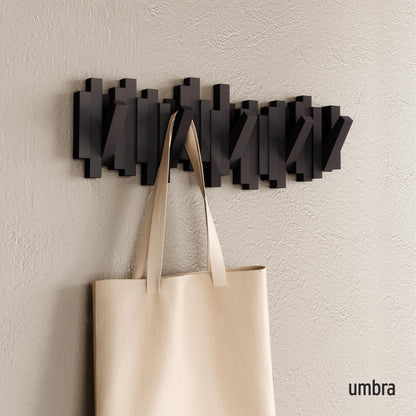 Umbra Sticks Wall Mount Coat Rack, 5 Hook Retractable Pegs, Espresso