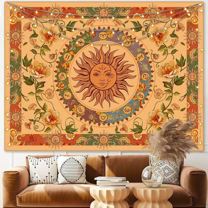 Aipon Vintage Sun Tapestry for Classroom Rainbow Boho 70s Sunshine Sunset Tapestries Wall Hanging