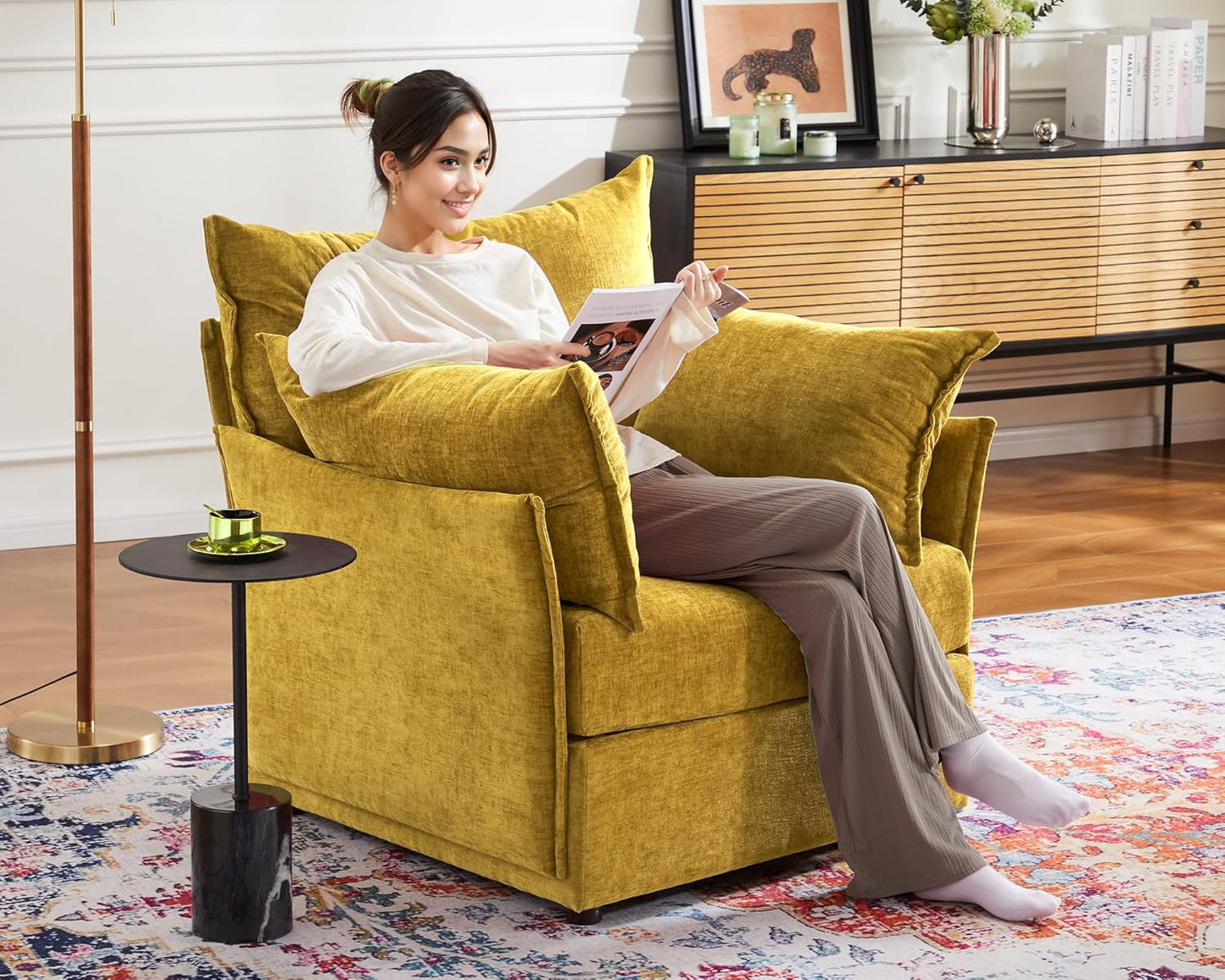 Oversized Accent Chair, Upholstered Modern Sofa Chair with Removable Backrest & Detachable Cover