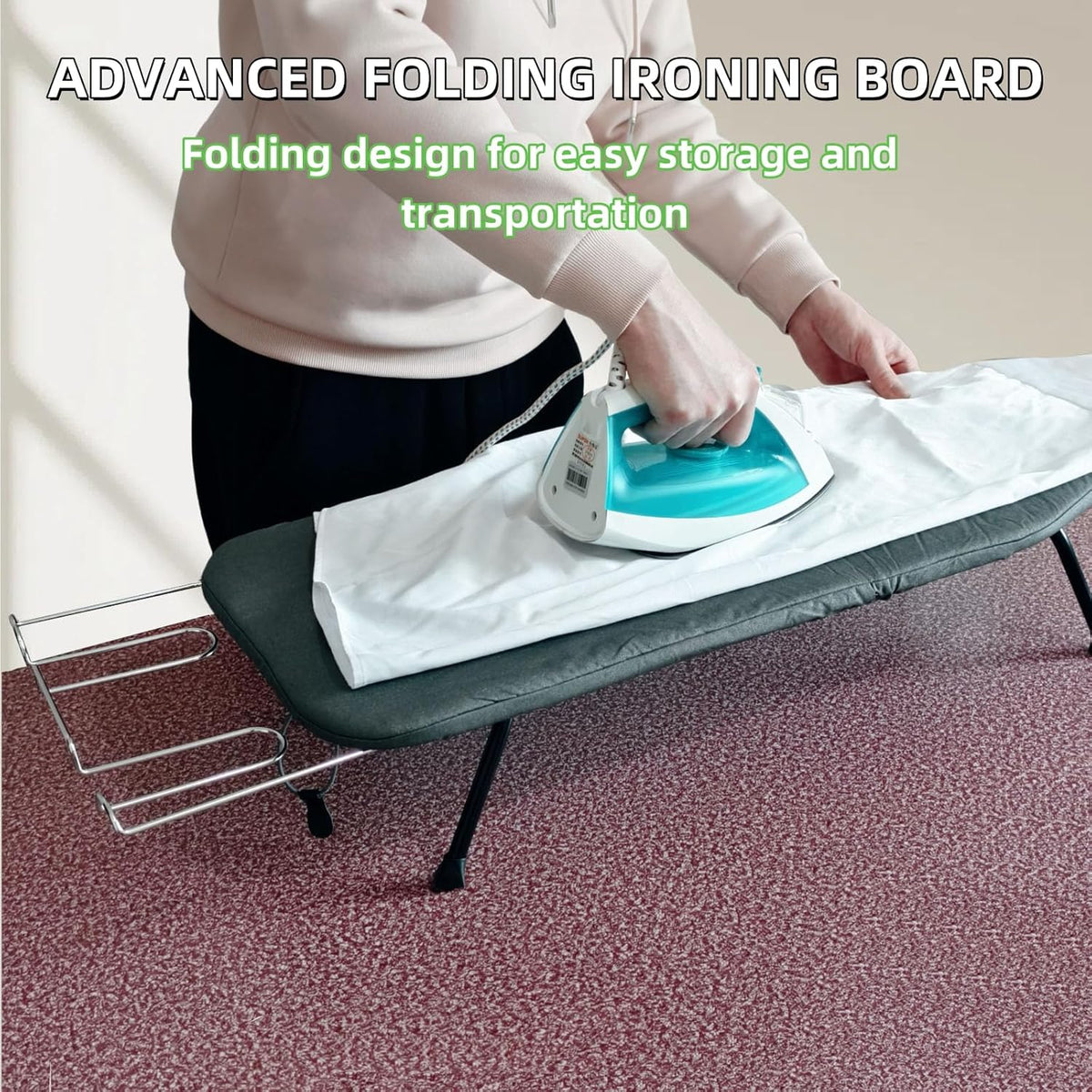 Compact Foldable Tabletop Ironing Board - with Iron Rest and Heat Resistant Cover, Portable