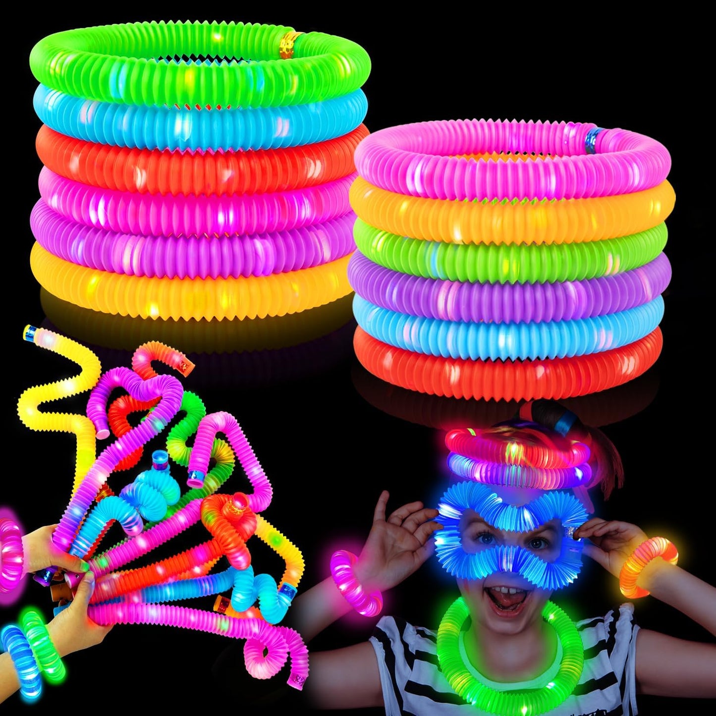 24 PCS Light Up Party Favors Supplies for Kids 4-8-12,Bulk Glow Sticks Bracelet Necklace