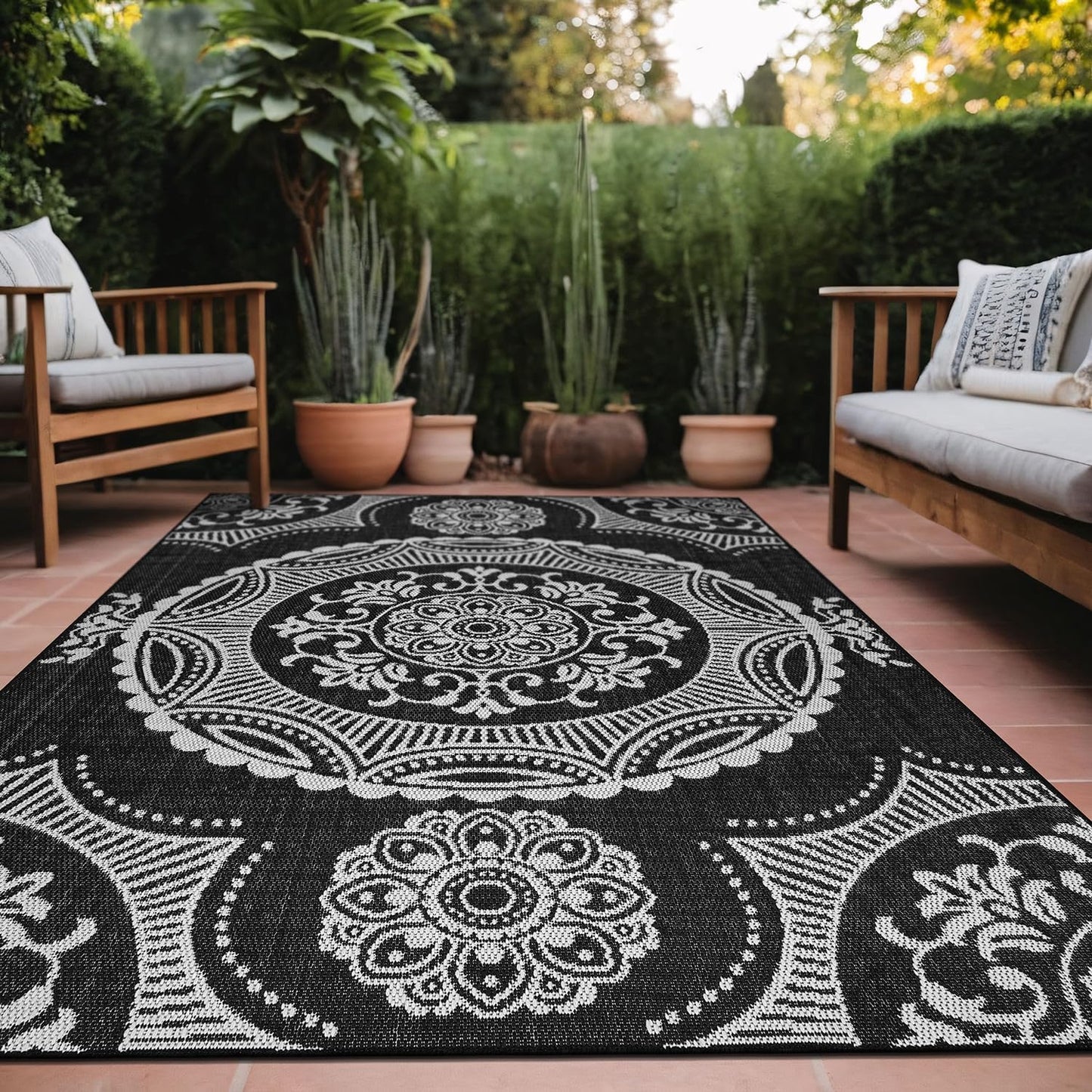 Medallion Outdoor Rug 8x10 Washable Outside Carpet for Indoor Patio Porch Waterproof Easy Cleaning