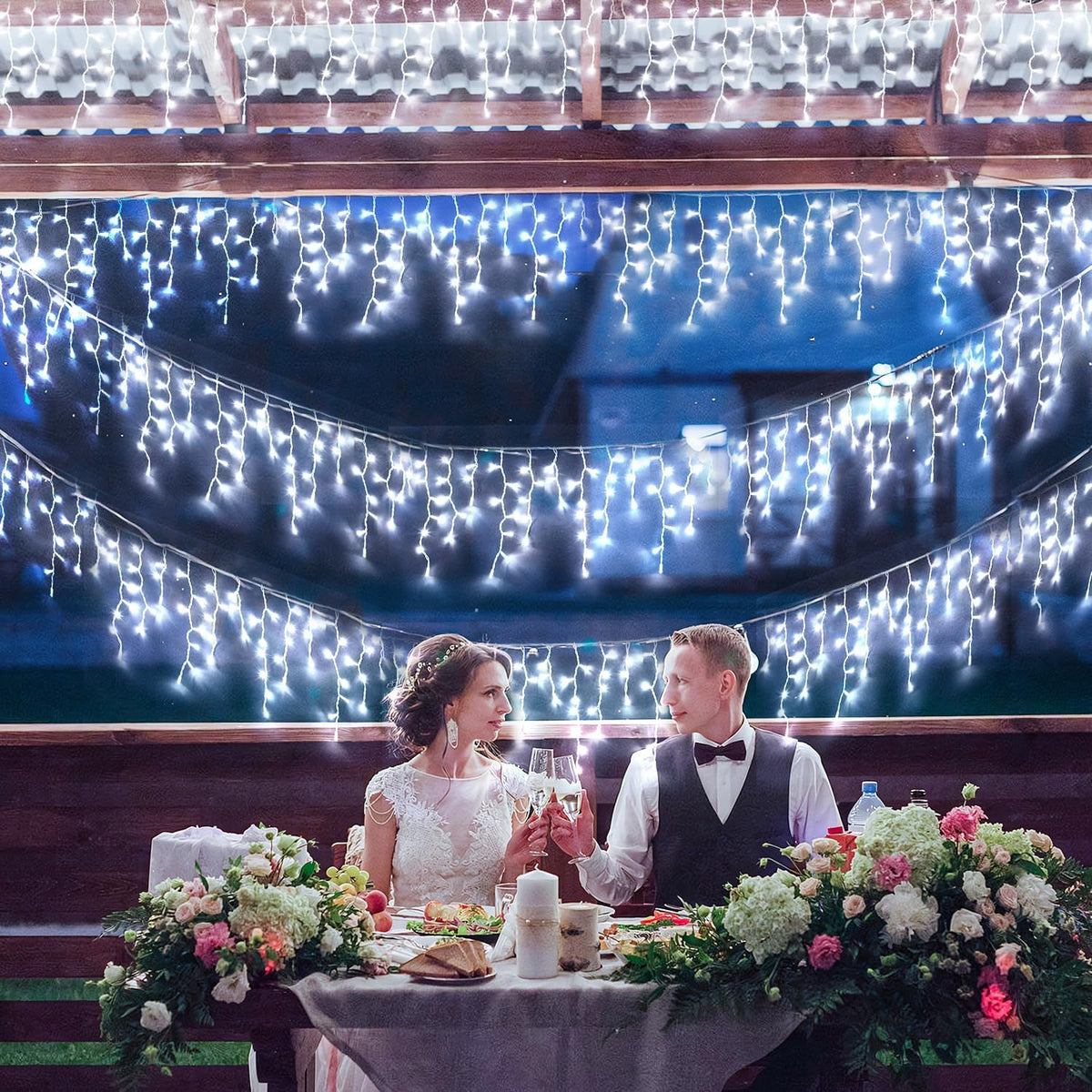 JMEXSUSS 400 LED White Icicle Lights for Outside, 38.8ft Connectable Icicle Christmas Lights