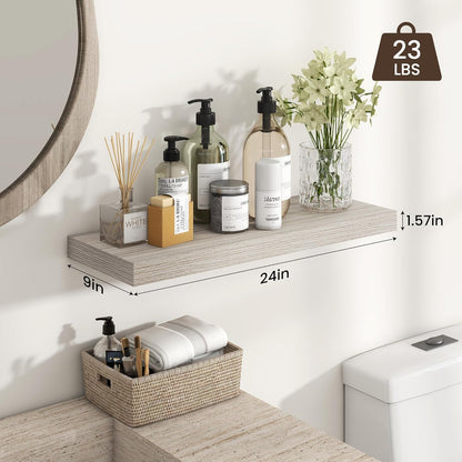 Heimlove 24 inch Floating Shelves for Wall,9.3 inch deep Grey Bathroom Over Toilet Shelf,Wall