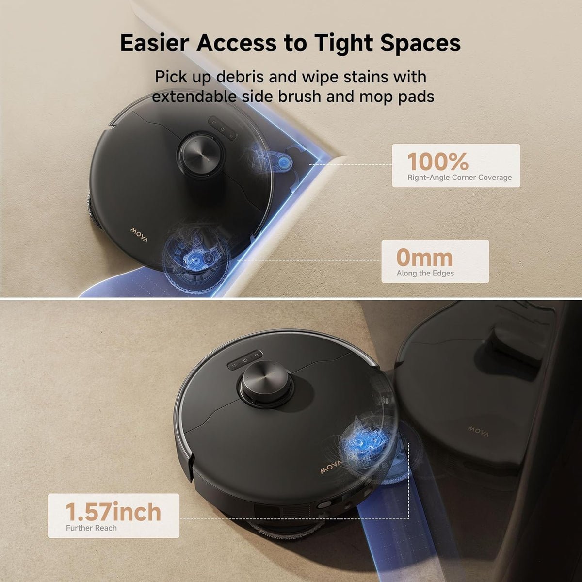 Mova P50 Pro Ultra Robot Vacuum and Mop, 19,000Pa Suction with Anti-Tangle Brush, Removable &