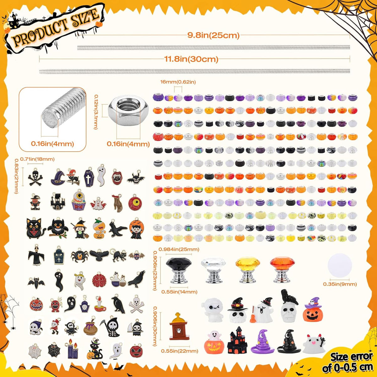 358PCS Halloween Beaded Garden Stakes, DIY Halloween Fairy Wand Garden Stake Decorative Kit with 12