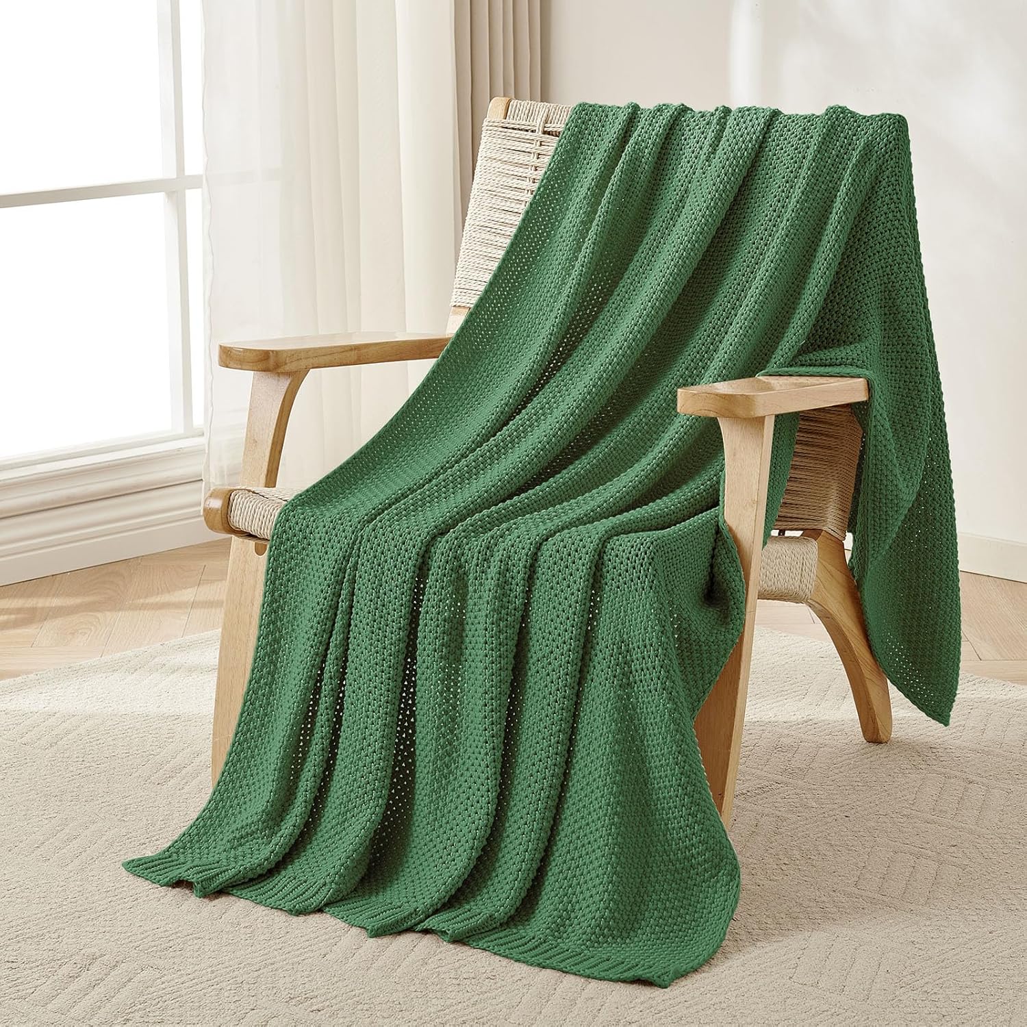 Joydeco Chunky Cable Knit Throw Blanket, Lightweight 100% Cotton Soft Cozy Throw Twin Blanket for