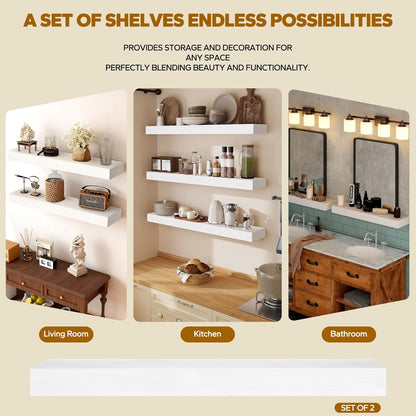 Floating Shelves 3 inch Thick for Wall Set of 2,Solid Pine Wood Wall Mount Shelf for Kitchen Living