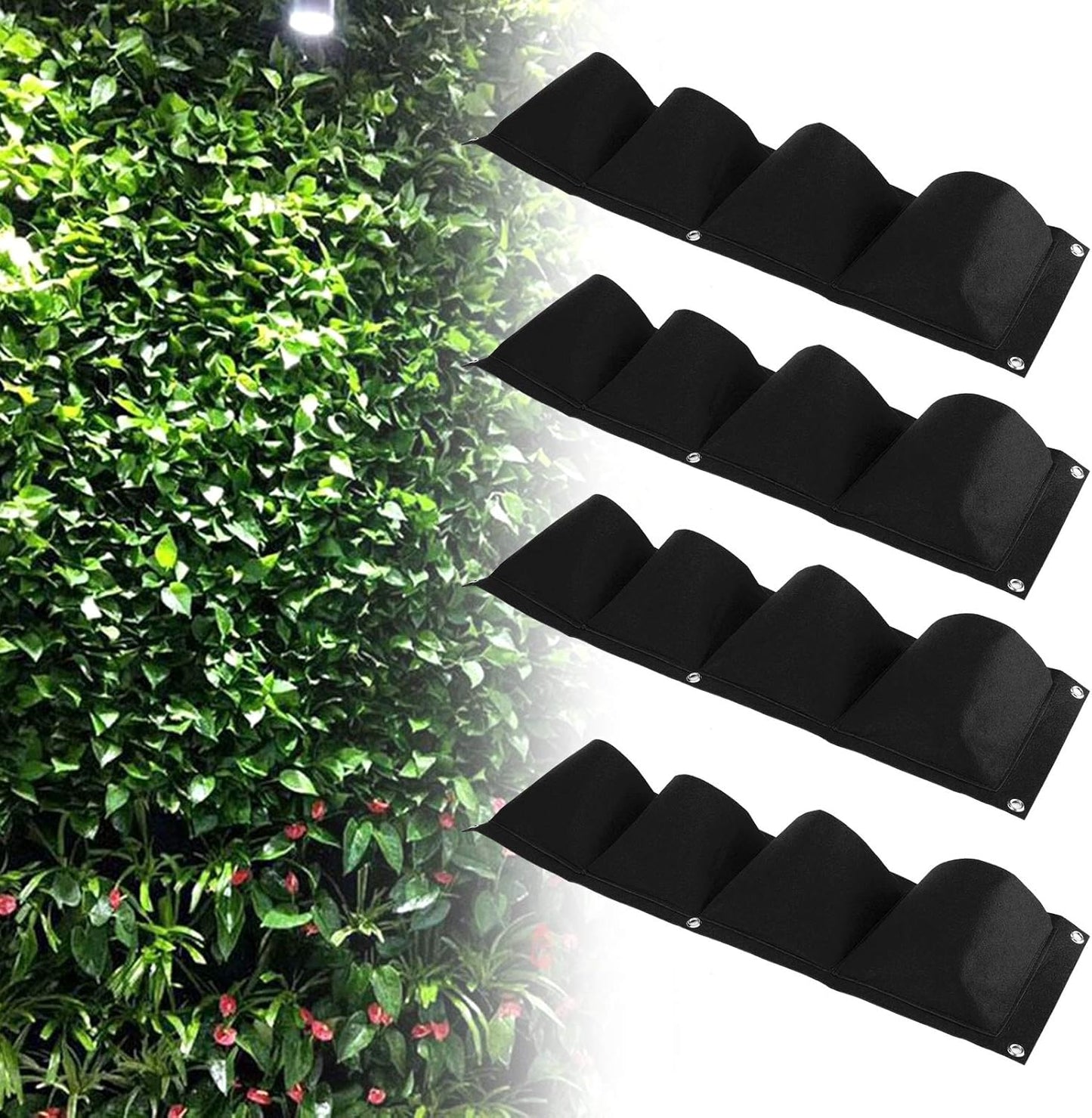 4Pcs 4 Pocket Felt Vertical Wall Garden Planter Plant Grow Bag Reusable Wall Mounted Planting