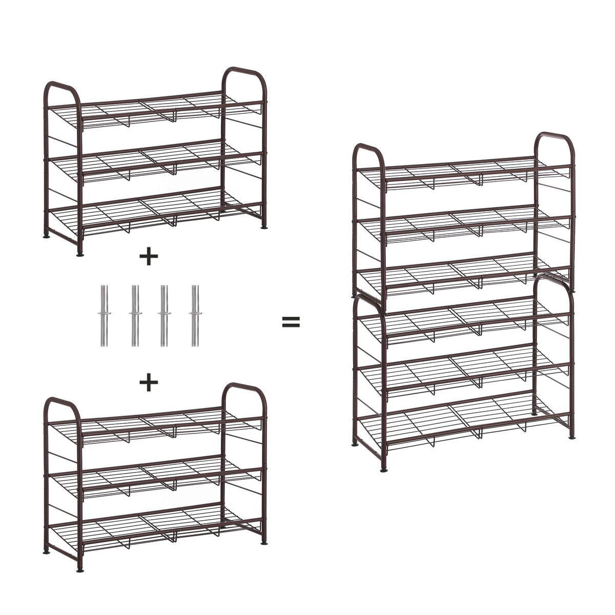 SONGMICS 3-Tier Stackable Metal Shoe Rack, Holds Up to 12 Pairs of Shoes