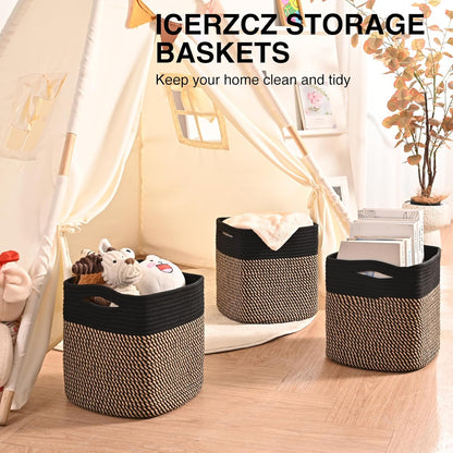 11 Inch Cube Storage Bins, Storage Cube Organizer Bins, Woven Cotton Rope Baskets for Storage