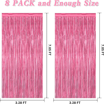 8 Pack Pink Backdrop, 3.28 FT x 7.05 FT Pink Birthday Decorations, Metallic Pink Backdrop for