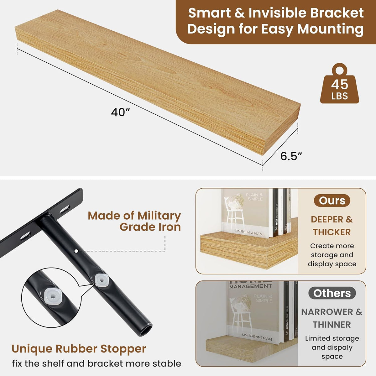 fuqing Floating Shelves for Wall, Bathroom Shelf Wall Mounted for Storage, Shelves with Invisible