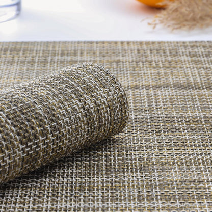 Myir JUN Placemats Set of 6, Vinyl Woven Placemats Place Mats Indoor Washable Table Mats Non-Slip