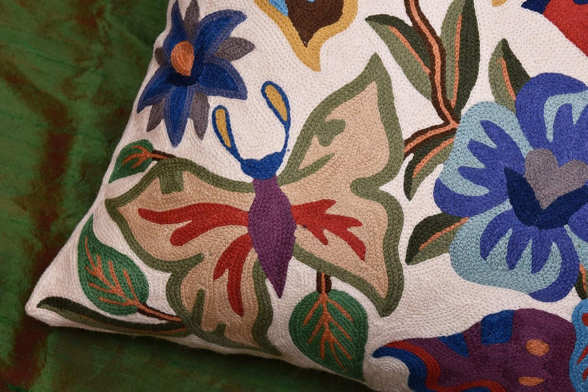 Butterfly Floral Decorative Pillow Cover Moth Botanical Flower Pillowcase Couch Hand Embroidered