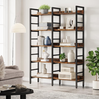 Tribesigns 5-Tier Industrial Bookshelf, 71”H x 47”W Etagere Bookcase, Freestanding Double Wide Book
