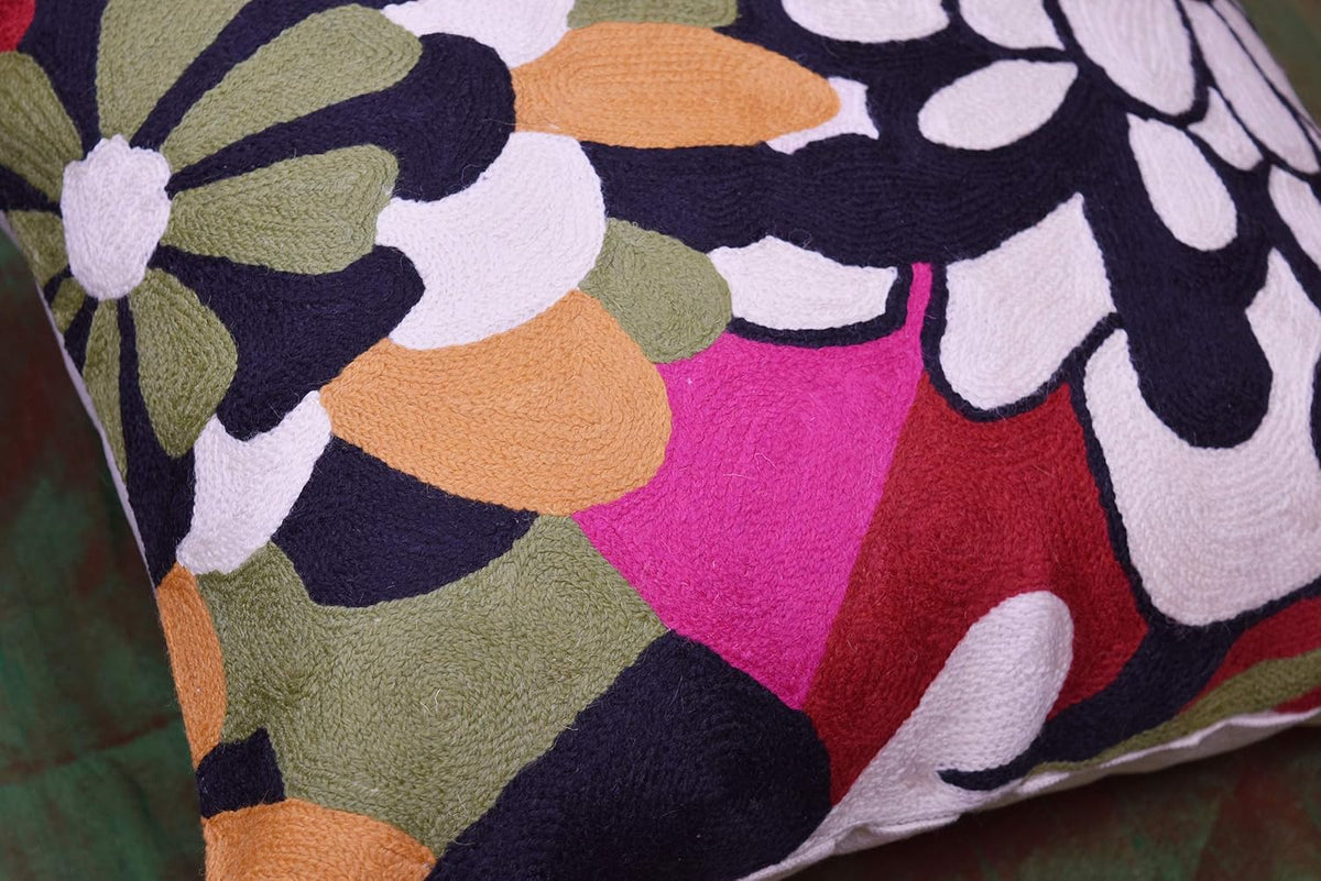 Black Daisy Floral Pillow Cover Flower Pillowcase Outdoor Suzani Accent Cushion Traditional Chair