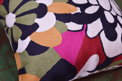 Black Daisy Floral Pillow Cover Flower Pillowcase Outdoor Suzani Accent Cushion Traditional Chair