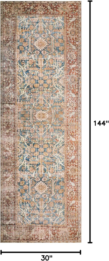 Loloi Layla Collection LAY-04 Ocean/Rust 2'-6" x 12'-0" .13" Thick Runner Rug, Soft, Durable