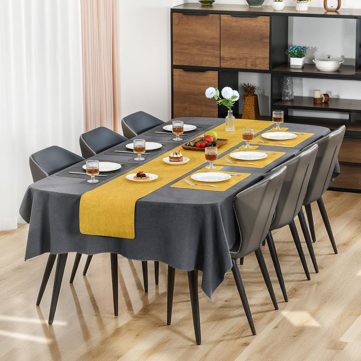Myir JUN Dual Sided Placemats, Faux Leather Set of 6 Indoor/Outdoor Square Non-Slip Washable Table
