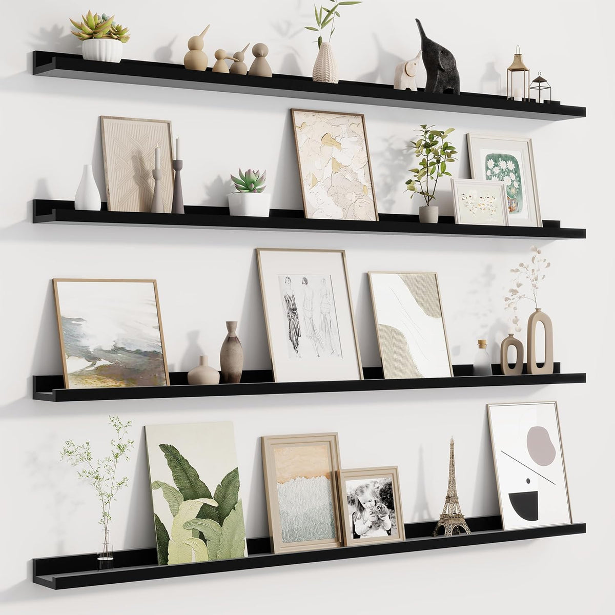 Picture Ledge Shelf for Wall, Floating Shelves Set of 4, 48 Inch Long Nursery Book Shelves for Toys