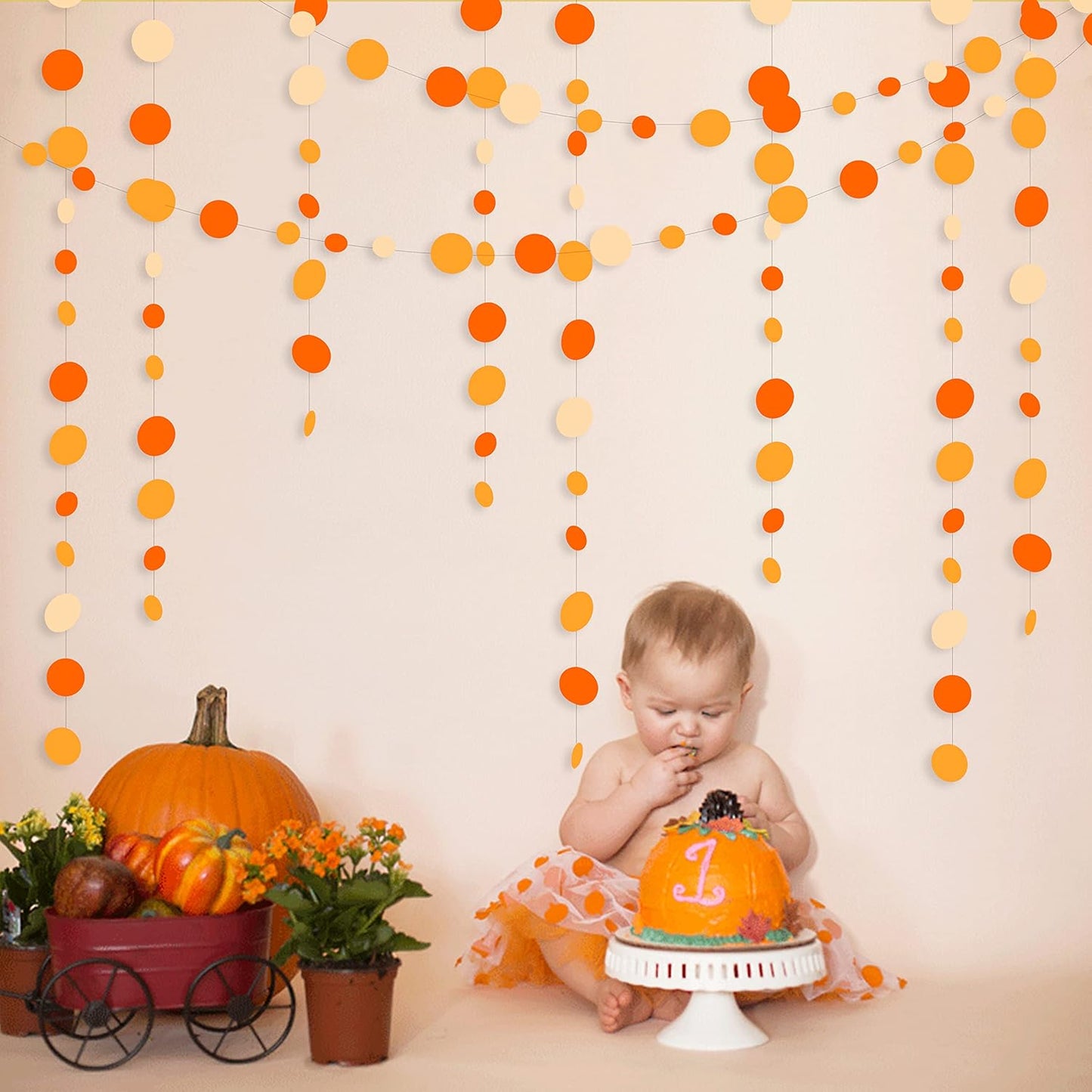 46 Ft Thanksgiving Fall Autumn Circle Dots Garland Gradient Orange Polka Dot Hanging Paper Streamer