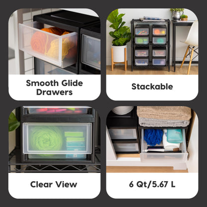 IRIS USA 8-Pack, 6 Qt. Small Stacking Drawer Storage Organizer, Black