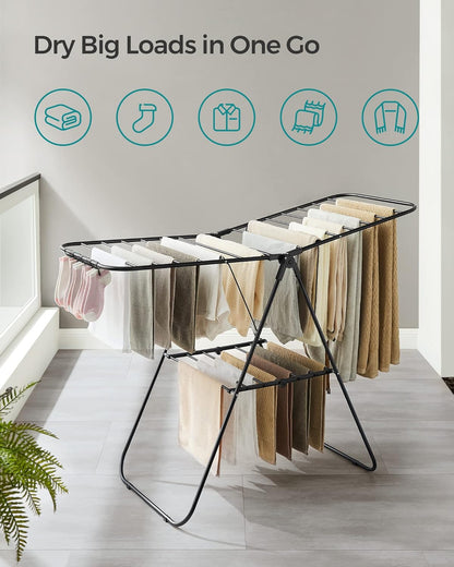 SONGMICS Clothes Drying Rack, with Sock Clips, Metal Laundry Rack, Foldable, Space-Saving