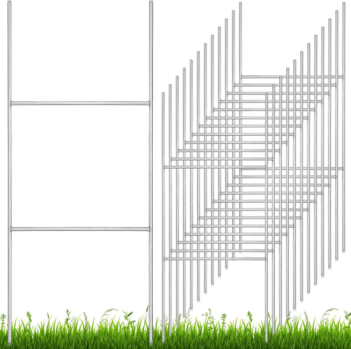12 Pcs H Stakes for Yard Signs 24'' x 10'' Metal Heavy Duty H Frame Lawn Wire Stakes Weatherproof
