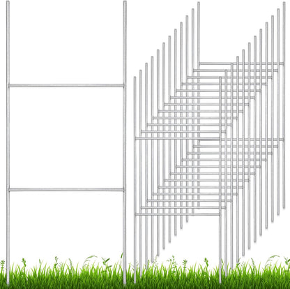 12 Pcs H Stakes for Yard Signs 24'' x 10'' Metal Heavy Duty H Frame Lawn Wire Stakes Weatherproof