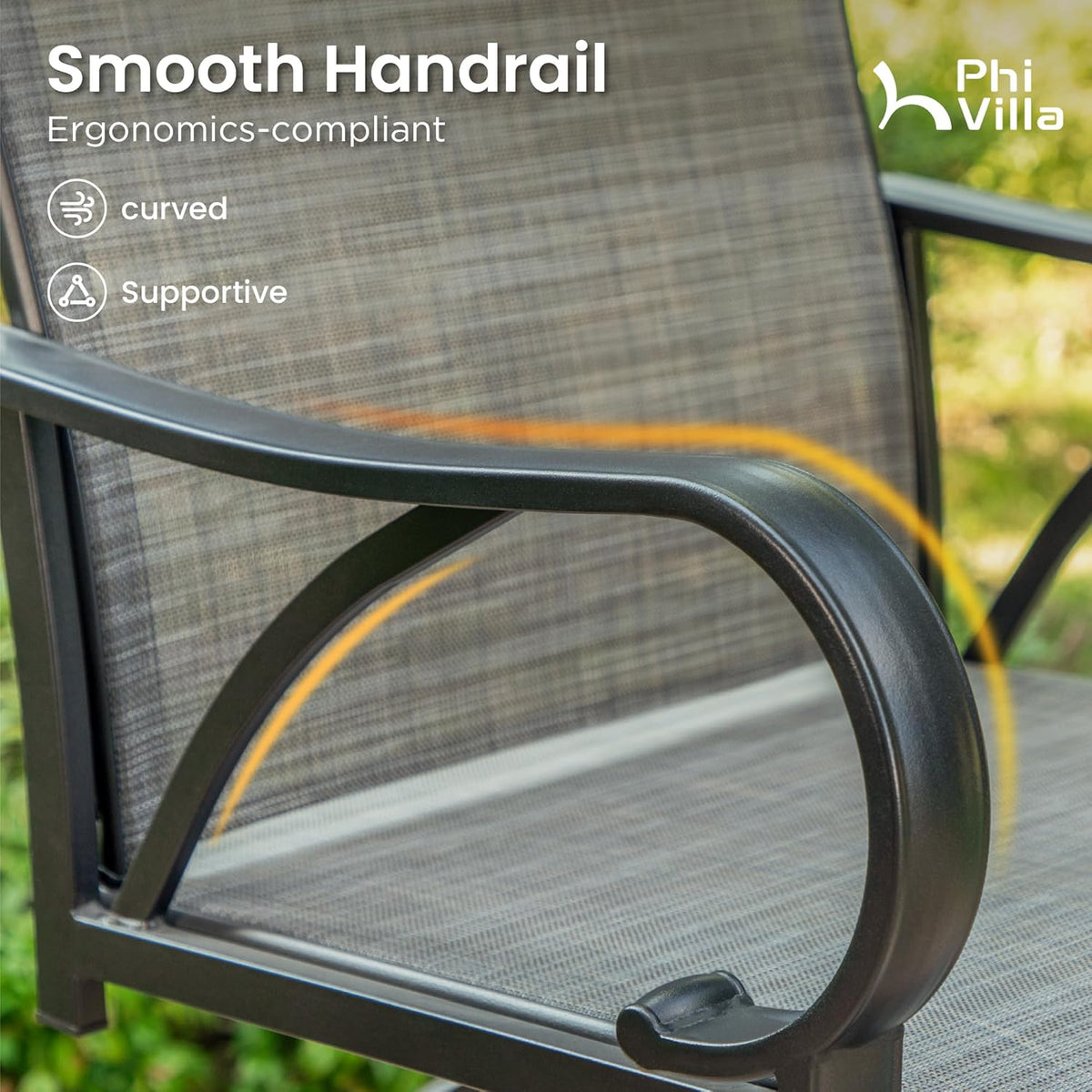 PHI VILLA 3 Piece Outdoor Bar Set, Bar Height Patio Bistro Table and Bar Chairs with Gray Textilene