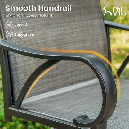 PHI VILLA 3 Piece Outdoor Bar Set, Bar Height Patio Bistro Table and Bar Chairs with Gray Textilene