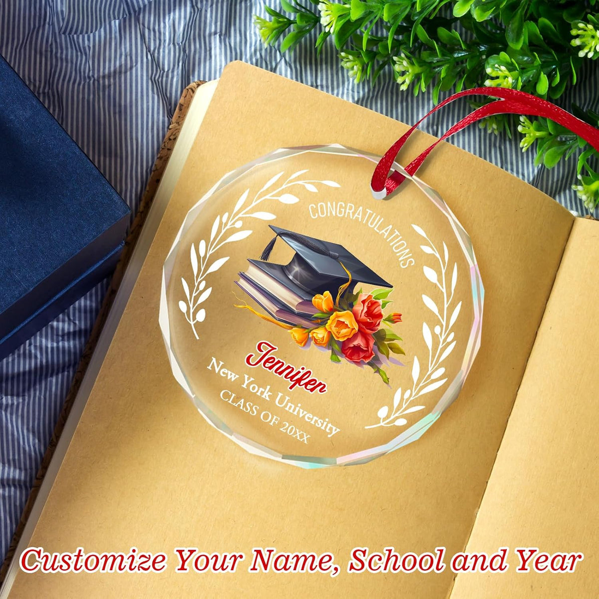 Personalized Graduate Glass Christmas Ornament, Class of 2025 Graduation Picture Ornament Gift for