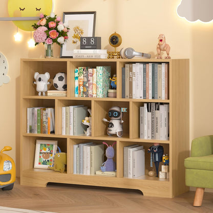 Book Shelf Set of 2, 10 Cubes Storage Organizer, 3-Tier Open Bookshelf Wooden Bookcase