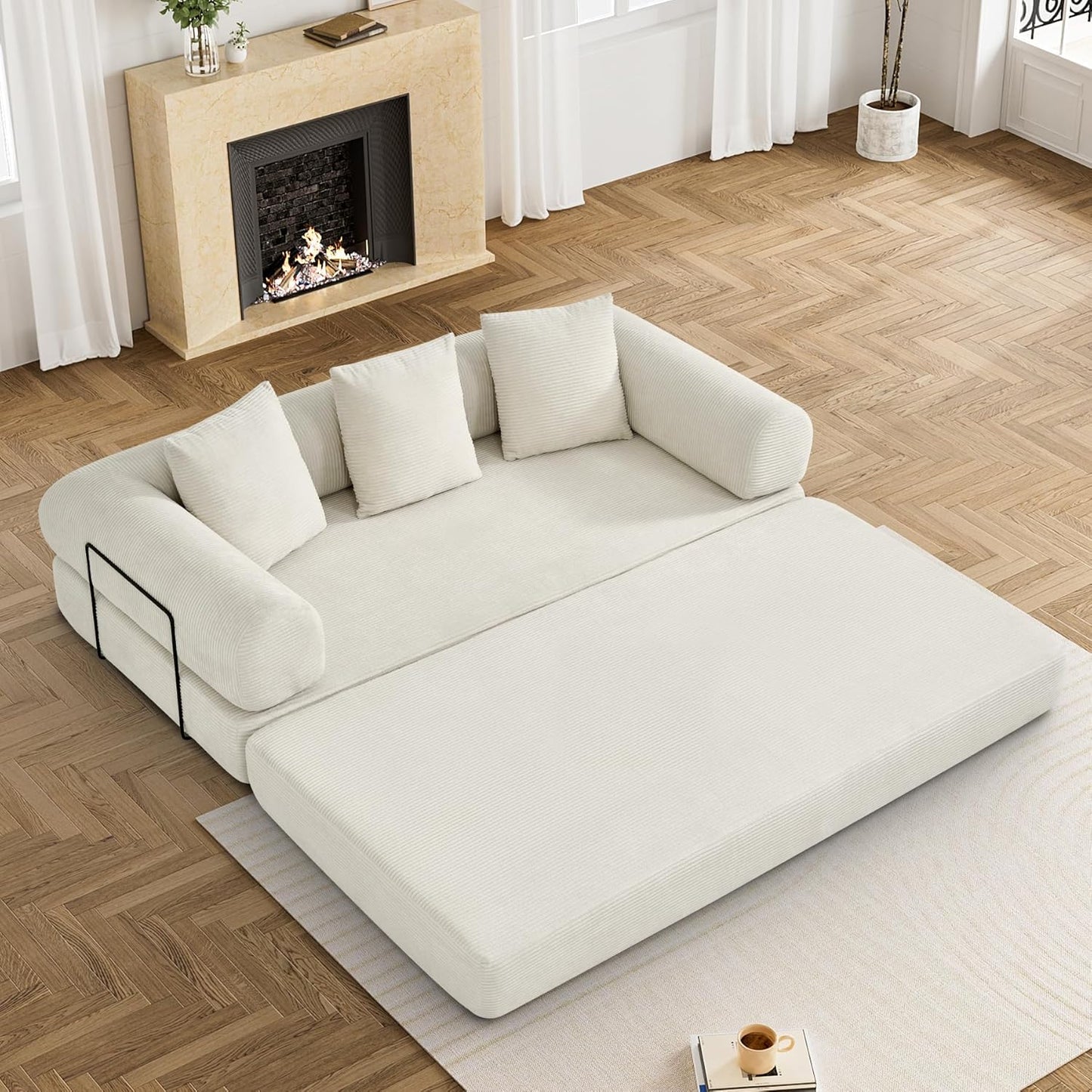 Convertible Sleeper Sofa Bed with Pillow, 4-in-1 Corduroy Folding Mattress Couch with Fixed-Shape