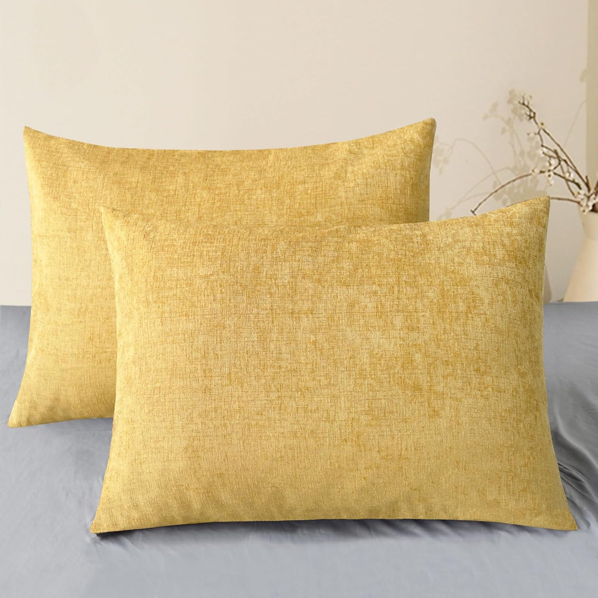 CaliTime Throw Pillow Covers Decorative 20 X 26 Inches Pack of 2 Cozy Chenille Standard Pillow