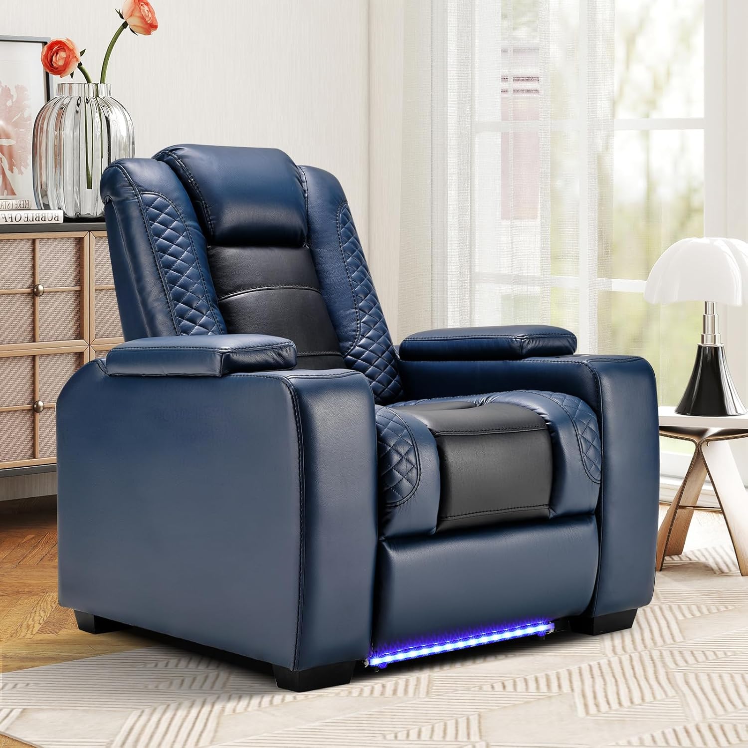 ANJ Power Home Theater Seating, PU Leather Electric Recliner Chair with Powered Headrest, Dual